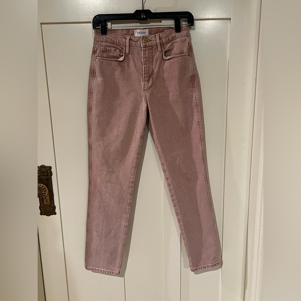 Frame Le Sylvie Super High Rise Jeans Slender Straight Ankle Size 25 Sand - Picture 9 of 14